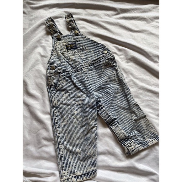Oshkosh Vintage Train Railroad Overalls Acid Wash Striped Vestbak 24 Mo USA - Picture 2 of 14